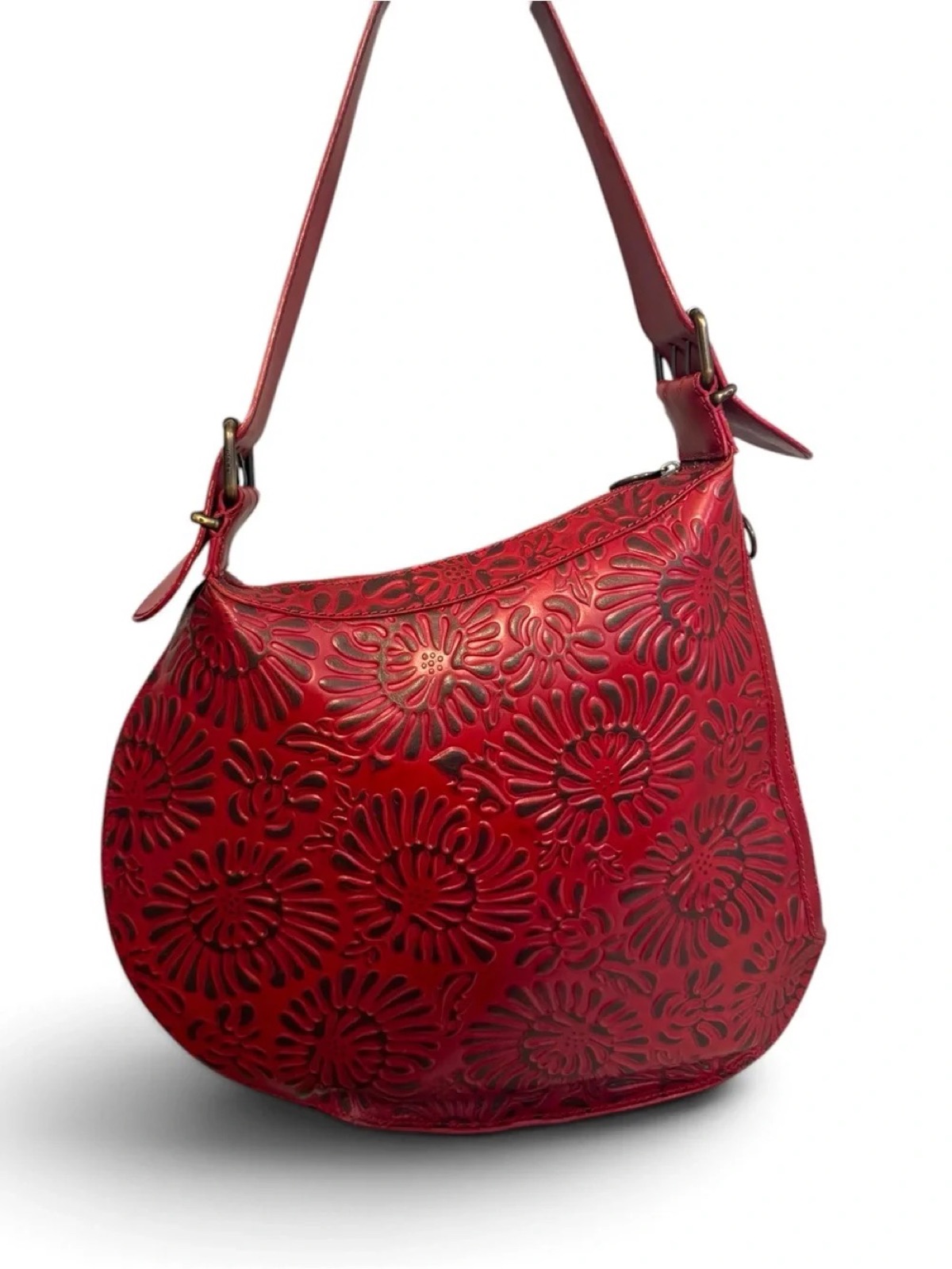 Fendi Oyster hobo in deep red floral-embossed leather
