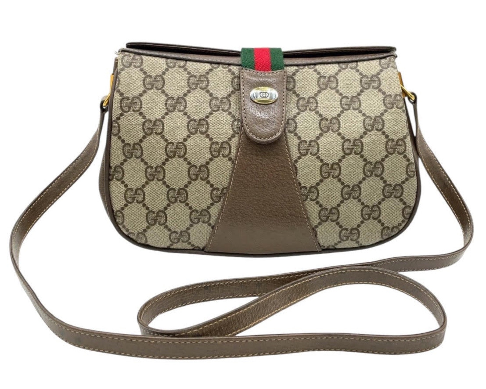 Vintage 1980s Gucci GG Supreme crossbody with red and green web stripe