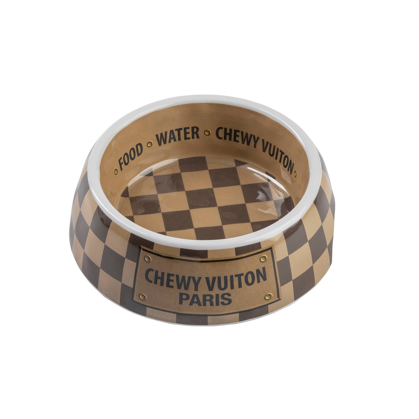 Checker Chewy Vuiton Dog Bowl