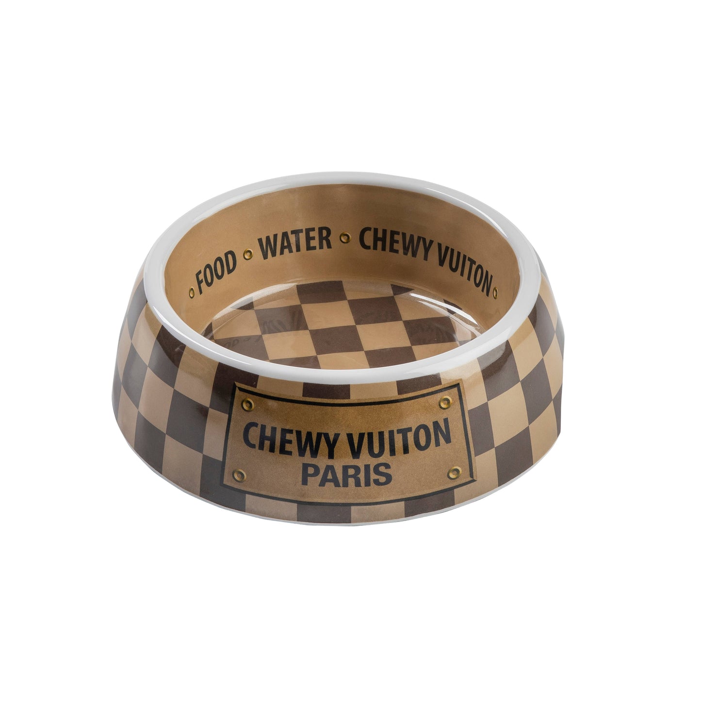 Checker Chewy Vuiton Dog Bowl