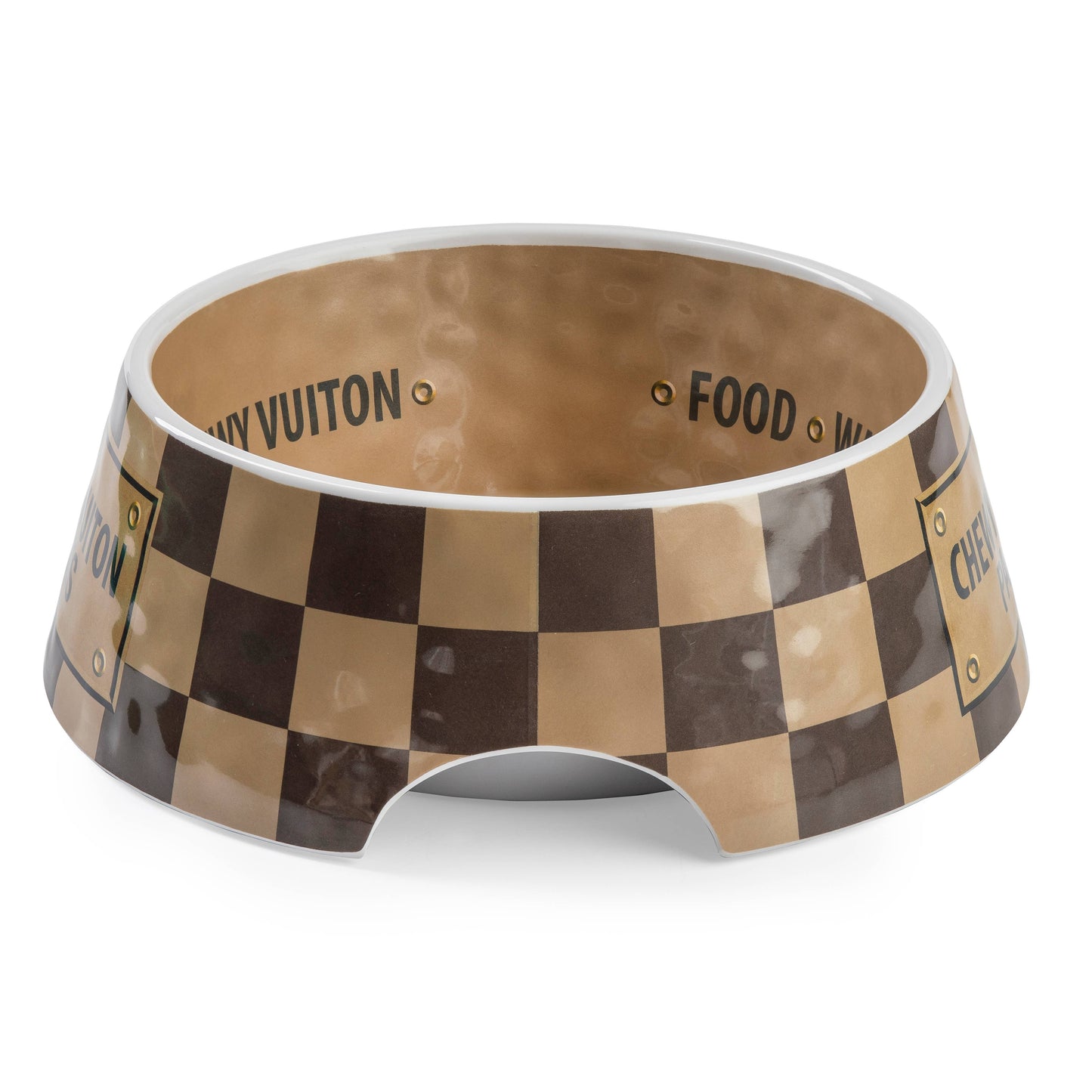 Checker Chewy Vuiton Dog Bowl