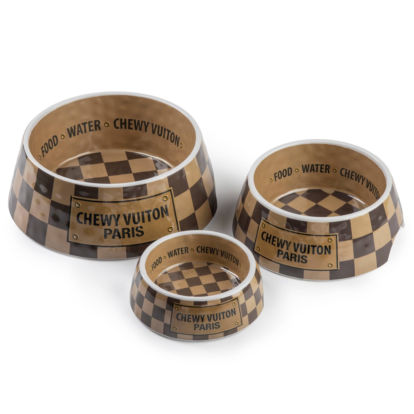 Checker Chewy Vuiton Dog Bowl